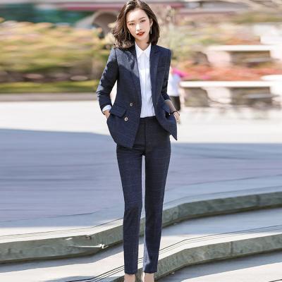 China Anti-Wrinkle Custom Formal Polyester Tailored Two Pieces Professional Dress Set Long Sleeve Ladies Pants Office Business Women Suits for sale