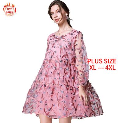 China Factory direct sale dress anti-static transparent lace embroidered plus size woman floral dress for sale