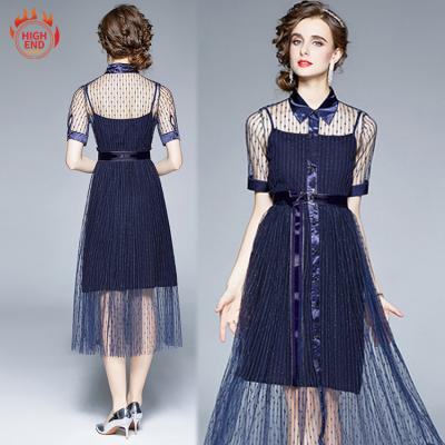 China 2021 Anti-Static Embroidered Short Sleeve Midi Lady Elegant Summer Women A-line Evening Dresses for sale