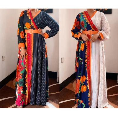 China V Neck 100% Polyester Women Solid Color Maxi Long Dress Solid Color Polyest One Line Breathable New 100% Spring Fashion Printing Long Dress for sale