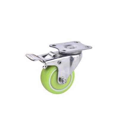 China Wear Resistant Office Chair Caster Wheels 2 Inch Stainless Steel PU Swivel Caster Wheels With Brake for sale