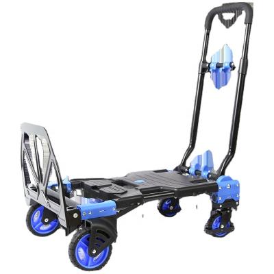 China 2021 150kg Foldable Multifunctional Easy-carry Aluminum Hand Cart Used for Office and Shopping with Casters for sale