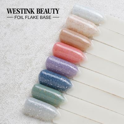 China Nail Art Beauty Factory OEM Mark UV Gel Polish Colorful Foil Flake Rubber Base Nail Gel for sale