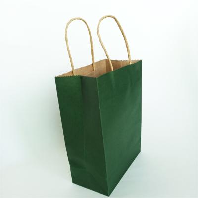 China Recycled Materials Recycled Kraft Paper Bag Green Color Brown Kraft Paper Bag Customized With Twisted Handle for sale