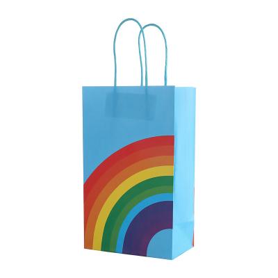 China Recyclable Wholesale Rainbow Eco - Friendly Printed Gift Packaging Kraft Paper Bags With Handle for sale