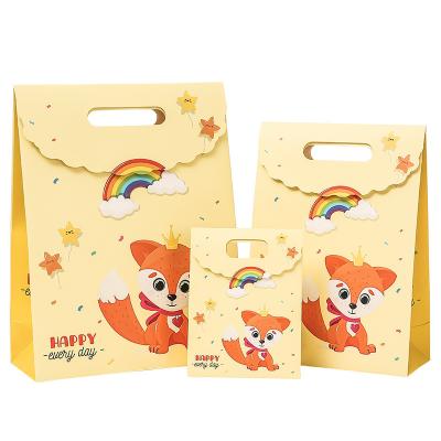 China Recyclable Customized Logo Paper Gift Bag Birthday Gift Packing Portable Paper Candy Bag With Flap for sale