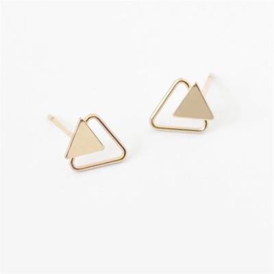 China CLASSIC minimal women jewelry tarnish free waterproof stainless steel triangle stud earring fashion 18k gold plated double earring for sale