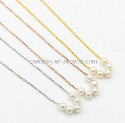 China 2020 New Five Pearl Stainless Steel Chain Korean Simple Women's Pink Gold Short Charm Clavicle Chain Necklace for sale