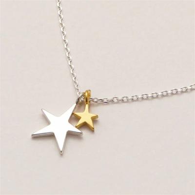 China CLASSIC High Quality Gold Stainless Steel Necklaces 18k Silver Double Star Charms Necklace Tarnish Free pvd plating two pendant necklace for sale