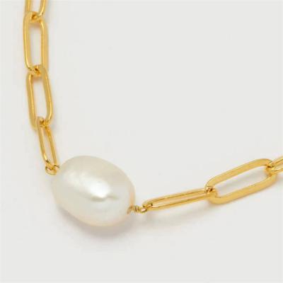 China CLASSIC Baroque Simple Freshwater Gold Plated Link Chain 18k Stainless Steel Pearl Necklace Summer Pearl Necklace Women Jewelry for sale