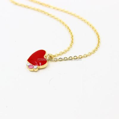 China Stainless Steel 18K Gold Plated Enamel Chain Cute Red Heart Pendant Necklace With High End Stone for sale