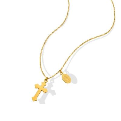 China Stainless Steel Virgin Mary Religious Jewelry Medallion Catholic Gift Christian Necklace Christening Gold Cross Necklace for sale