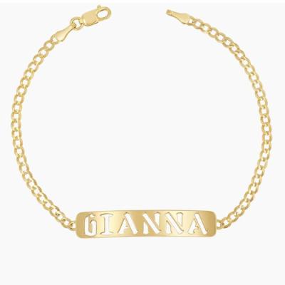 China FASHIONABLE Female Cuban Link Bracelet Women Jewelry Gold Plated Stainless Steel Nameplate Bar Bracelet Custom Name Letter Jewelry for sale