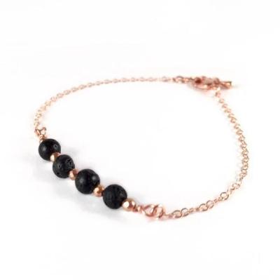 China Stainless Steel Aromatherapy Jewelry Rose Gold Diffuser Bracelet Essential Oil Lava Beads Bracelet for sale