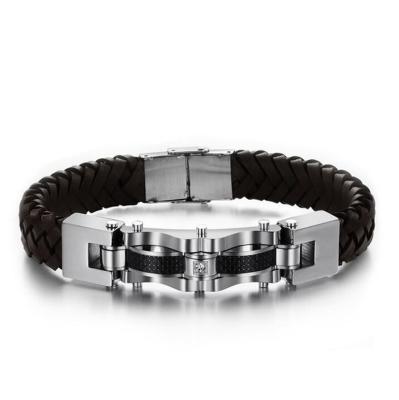 China Stainless Steel Personality Man Jewelry Accessories Stainless Steel Hand Bracelets Shape Rope Leather Bracelet For Men for sale