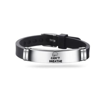 China Women's Casual/Sporting Rights Equal Justice Jewelry I Can't Breathe Stainless Steel Engraved Silicone Adjustable Black Lives Matter Bracelet for sale