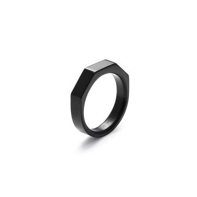 China Modern Design CLASSIC Mens 5MM Width Hex Black Silver Ring Tarnish Free Waterproof Stainless Steel Band Ring Men Jewelry Wholesale for sale