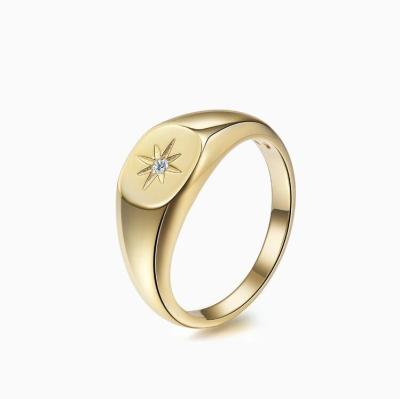 China TRENDY Personalized Women's Stainless Steel Gold Seal Ring Starburst Cubic Zirconia Rings North Star Ring for sale