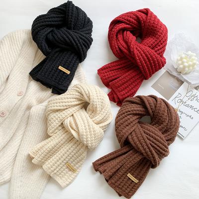 China Polyester Wholesale Beautiful Color Knitted Texture Winter Scarf Fashion Female Students Soft Long Scarf Shawl Fast Shipping for sale