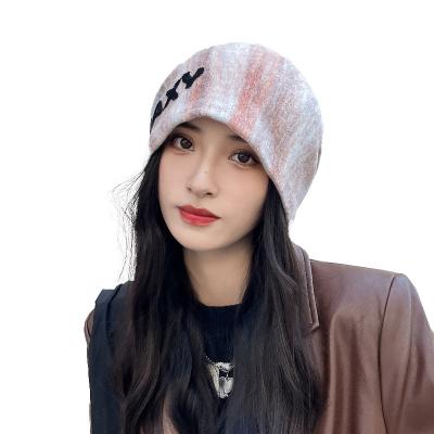 China Seamless Fashion Gradient Rainbow color Soft Hats Female Winter Knit Pile Caps Warm Ear Protection Tie Dye Beanies Hat for sale