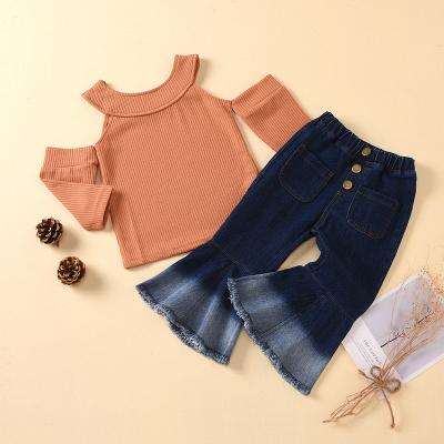 China New designer high quality antibacterial kids clothes tops and jeans baby girl clothes set wholesale 2021 kids clothing set for sale