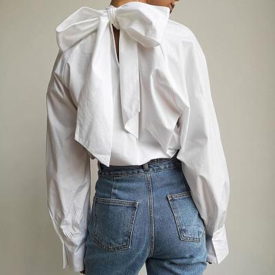 China Breathable Luxury Women Cotton Shirts Quality Designer Long Sleeve Button Up Shirts For Women White 100% Cotton Shirt for sale