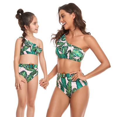 China 2022 Breathable Quick Dry Mommy And Me Swimwear Bikinis&Beachwear Matching One Shoulder Swimwear Kids Girls Swimwear Bikini Suit for sale