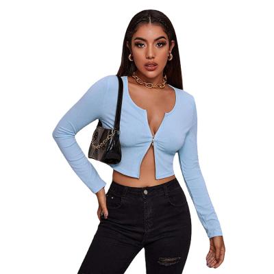 China Hot Selling Breathable Ribbed Crop Top Long Sleeve Sexy Tops For Women 2021 Rib Knit Tops Wholesale for sale