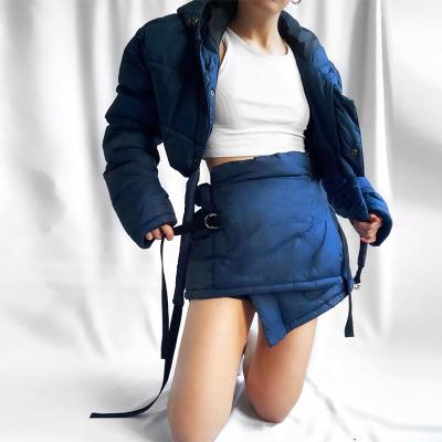 China Newest Winter Anti-wrinkle 2021 sexy winter clothing women 2 piece set cropped winter coat and stripper skirt sets for women for sale