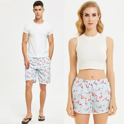 China Breathable Couple Custom Flamingo Panel Shorts Mens Beach Shorts Drawstring Hawaii Printed 100% Polyester Beach To Wear Underpants Wholesale for sale