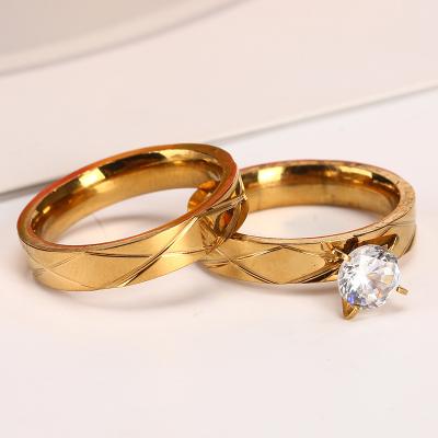 China New Hot Sale Nickel Free Stainless Steel Diamond Ring Gold Diamond Striped Cross Couples Ring for sale