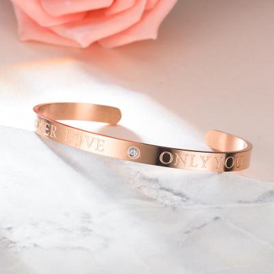 China FASHIONABLE the Diamond Forever Love Only You border customizable new expression titanium steel c-shape bracelet for sale