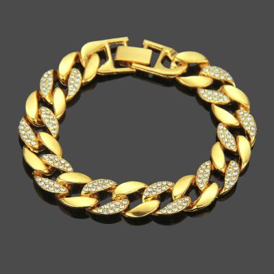 China FASHIONABLE Gold Plated Hip Hop European and American Amazon Rhinestone Bracelet Men's Cuban Chain for sale