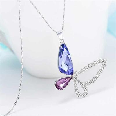 China 925 European and American FASHIONABLE silver butterfly Crystal Wing Necklace Silver Necklace of the necklace for sale