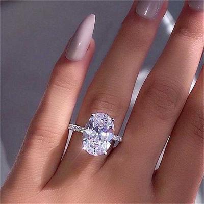 China European and American hot sale oval ring zircon white gold diamond ring big oval diamond ring nickel free for sale