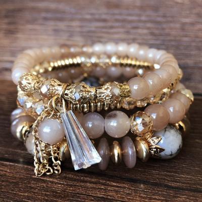 China TRENDY 4 Pieces of Crystal Bracelet with Multilayer Beads Bohemian Style Bracelet with Exotic Style for sale