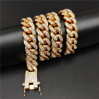 China Other Hop 12.5mm Hip Cuban Chain Necklace Full Diamond Big High Quality Gold Chain for sale