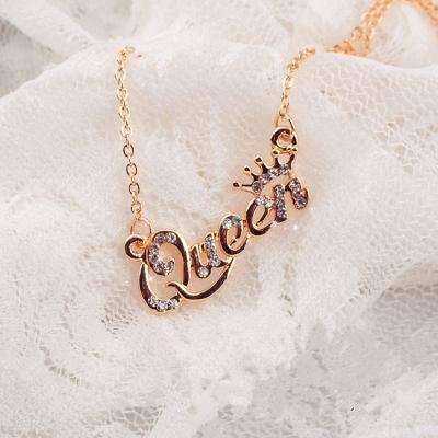 China Long Color Keeping Wholesale Women Fashion Alloy Jewelry Clavicle Chain Necklace Queen's Crown Letter Necklace For Girl for sale