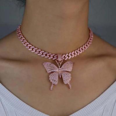 China Fashion 3 Color Zircon Butterfly Jewelry 45cm Large Nickel Free Butterfly Shaped Neckla Pendant for sale