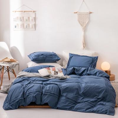 China Nondisposable navy blue kids plain colors kawaii 100% cotton 3pcs home bedding set with wrap edge craft for sale