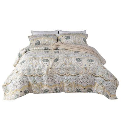 China Nondisposable Printed Washed Cotton Shag Bed Quilted Comforter Bedspreads Cotton King Bedding 3 Pieces Set for sale