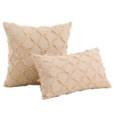 China Custom Contemporary Anti-pilling Contracted Geometry Village EmbroiderCushion Style Throw Plaid Back Home Pillow for sale