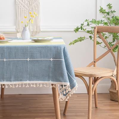 China Nordic waterproof plaid tablecloth cotton and rectangular tassel canvas embroidery mosaic tablecloth OEM odm for sale