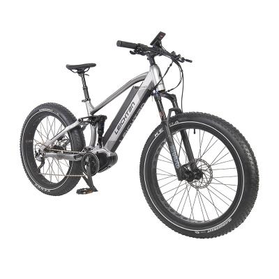 China Hot Sale 350w 48v 16AH Aluminum Alloy Fat Tire Mountain Bike Full Rider Mid Suspension Electric Bike Wholesale for sale