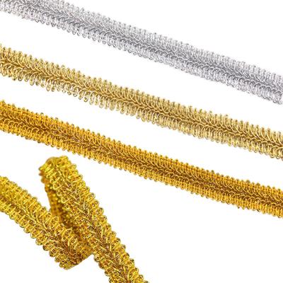 China Sustainable 1.5cm Wide Metallic Braid Lace Trim Gold Sliver Sewing Centipede Braided Lace Gimp Trim For Wedding Crafts Sewing Home Decor for sale