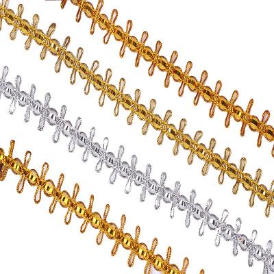 China Sustainable 2.0cm Width Metallic Centipede Lace Ribbon S Shaped Lace Trim For Curtain Stage Clothing National Costume Accessories for sale