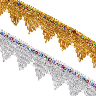 China Sustainable Wholesale Polyester Lace with Sequin Braided Gold Lace Trim Sewing Material Ribbon Embellishment For Clothes for sale