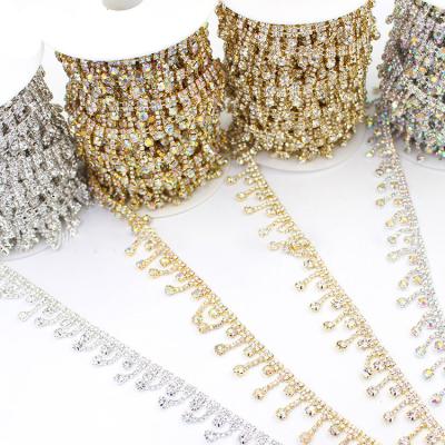 China Shinning High Quality Colored Rhinestone Tassel Close Cup Chain Roll DIY Garment Decoration Rhinestone Trim Chain for sale