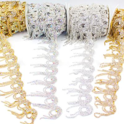 China Shinning Jeans Clothing Accessories DIY Decoration Rhinestone Fringe Belt Beaded Ribbon Tassel Chain for sale