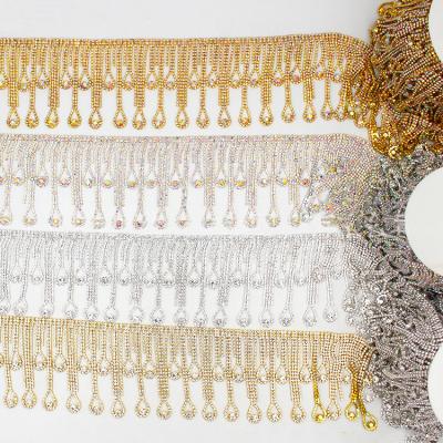 China Shinning Bling Bling Decorative Rhinestone Ribbon Tassel Chain Rhinestones Fringe Trim for sale